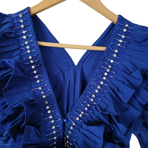 Beulah Style Ruffled Peplum Top Blouse Blue New - Picture 8 of 9